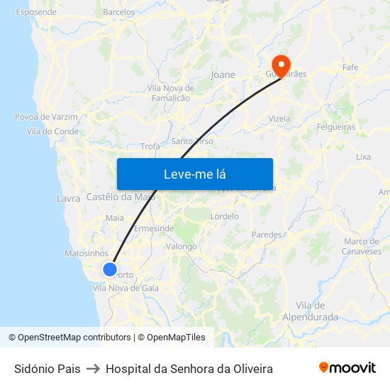 Sidónio Pais to Hospital da Senhora da Oliveira map