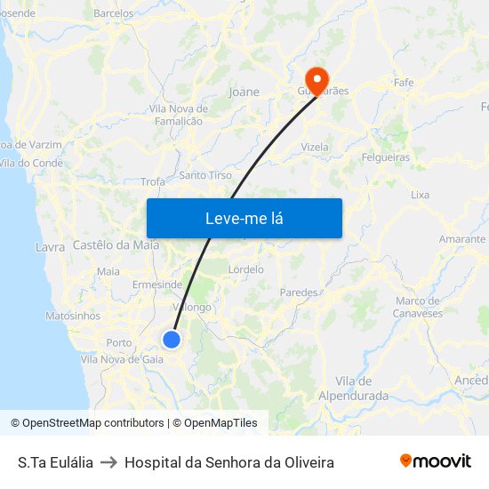 S.Ta Eulália to Hospital da Senhora da Oliveira map