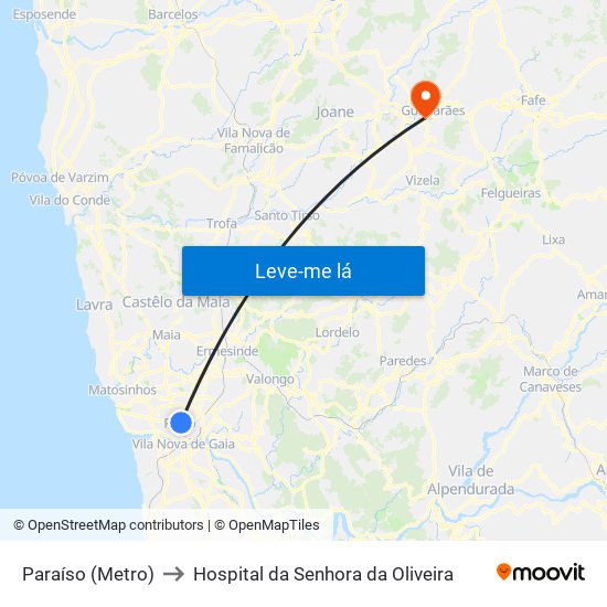 Paraíso (Metro) to Hospital da Senhora da Oliveira map