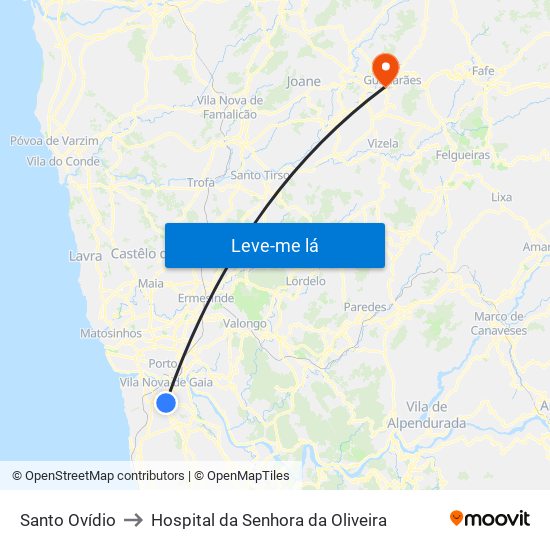 Santo Ovídio to Hospital da Senhora da Oliveira map