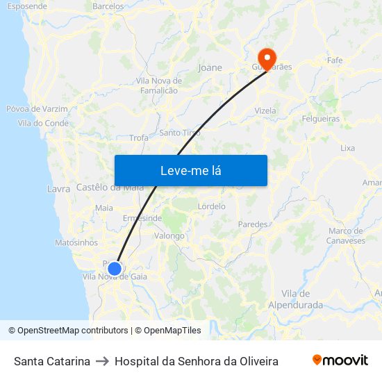 Santa Catarina to Hospital da Senhora da Oliveira map