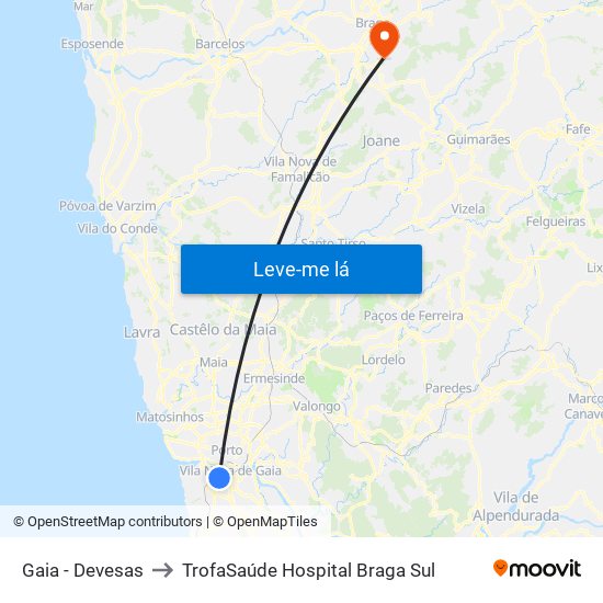 Gaia - Devesas to TrofaSaúde Hospital Braga Sul map