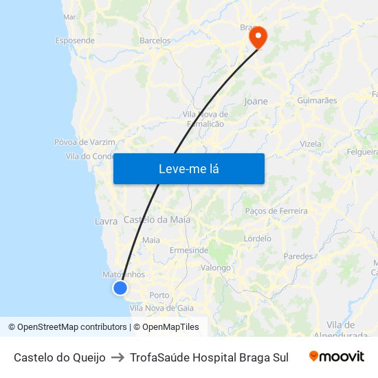 Castelo do Queijo to TrofaSaúde Hospital Braga Sul map