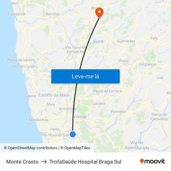 Monte Crasto to TrofaSaúde Hospital Braga Sul map