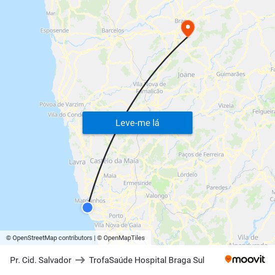 Pr. Cid. Salvador to TrofaSaúde Hospital Braga Sul map