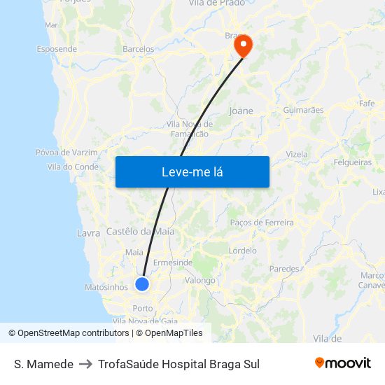 S. Mamede to TrofaSaúde Hospital Braga Sul map
