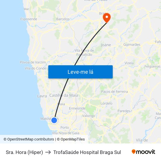 Sra. Hora (Hiper) to TrofaSaúde Hospital Braga Sul map