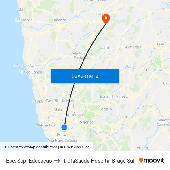 Esc. Sup. Educação to TrofaSaúde Hospital Braga Sul map