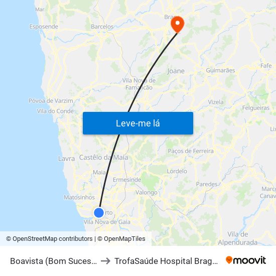 Boavista (Bom Sucesso) to TrofaSaúde Hospital Braga Sul map