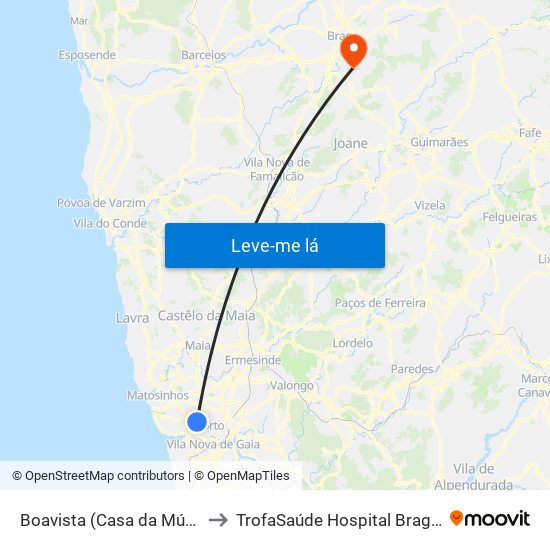 Boavista (Casa da Música) to TrofaSaúde Hospital Braga Sul map
