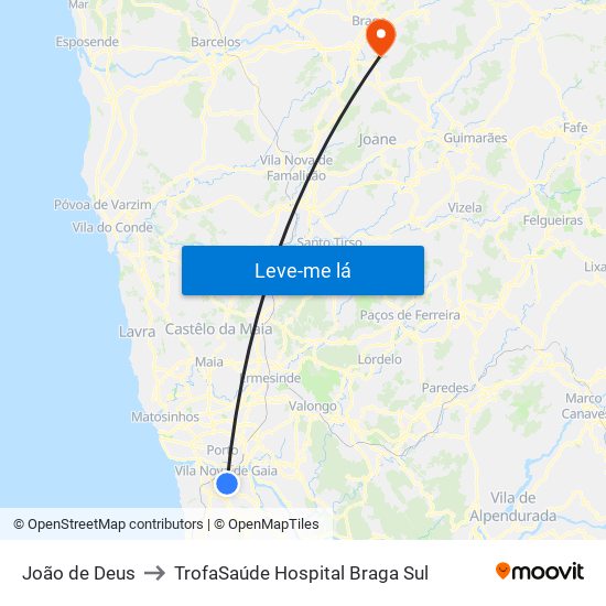 João de Deus to TrofaSaúde Hospital Braga Sul map