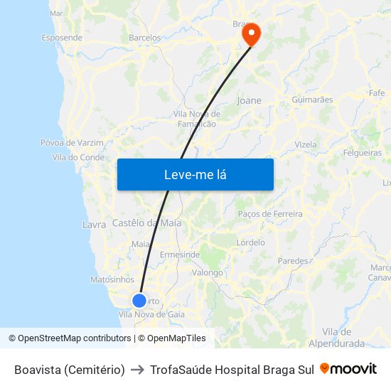 Boavista (Cemitério) to TrofaSaúde Hospital Braga Sul map