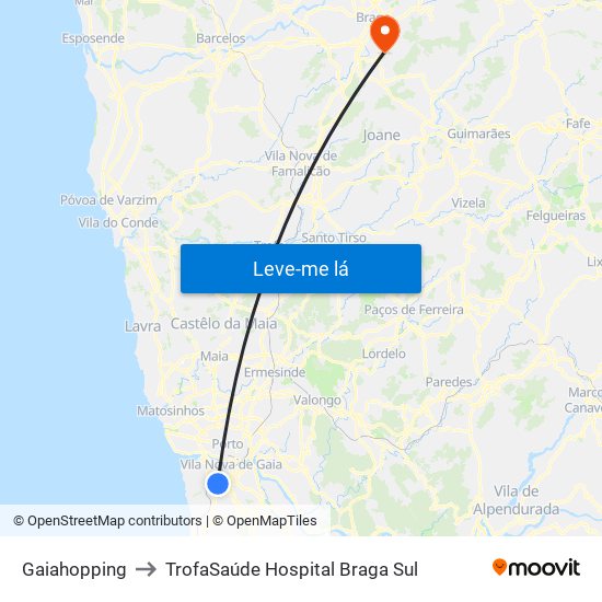 Gaiahopping to TrofaSaúde Hospital Braga Sul map