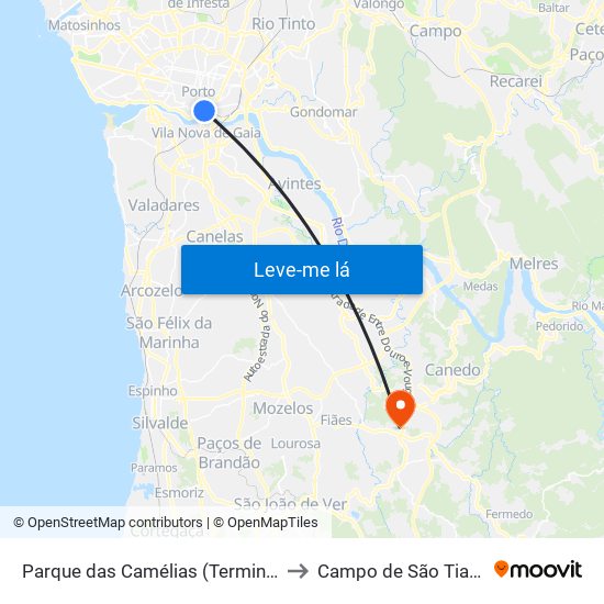 Parque das Camélias (Terminal) to Campo de São Tiago map