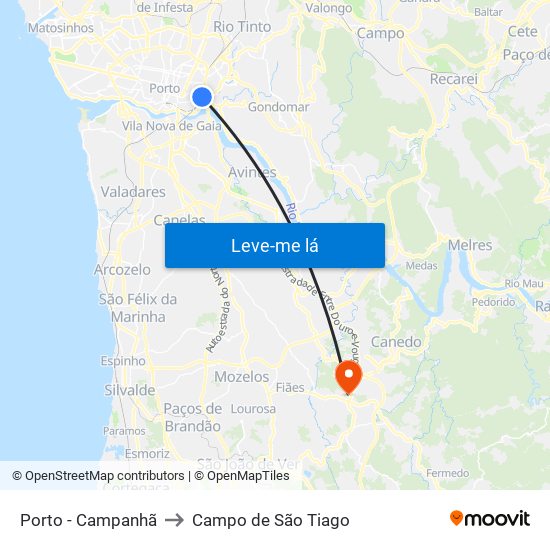 Porto - Campanhã to Campo de São Tiago map