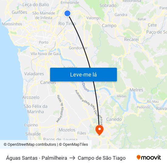 Águas Santas - Palmilheira to Campo de São Tiago map