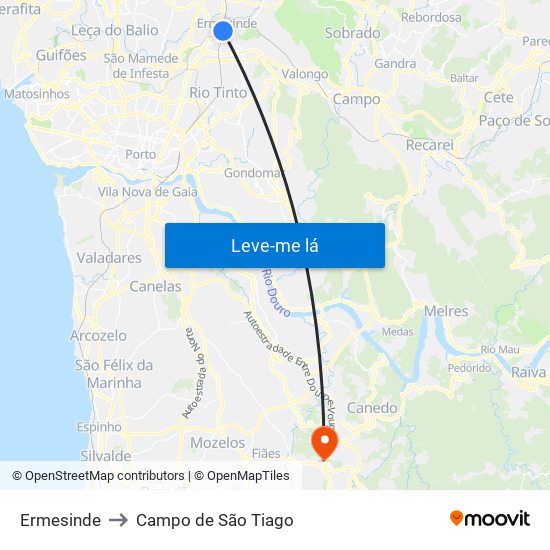 Ermesinde to Campo de São Tiago map