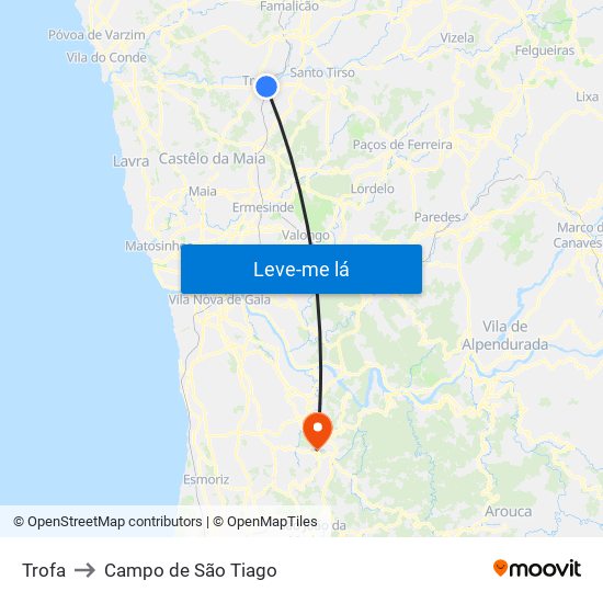 Trofa to Campo de São Tiago map