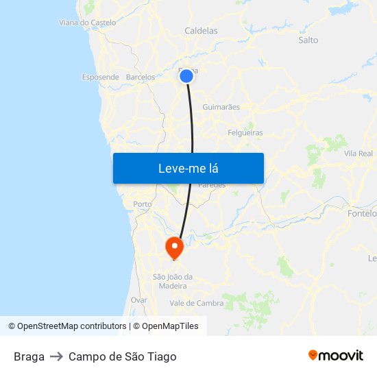 Braga to Campo de São Tiago map