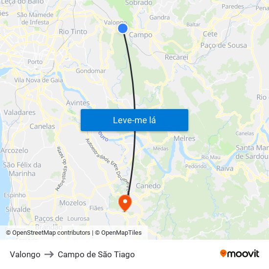 Valongo to Campo de São Tiago map