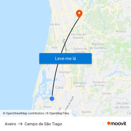 Aveiro to Campo de São Tiago map