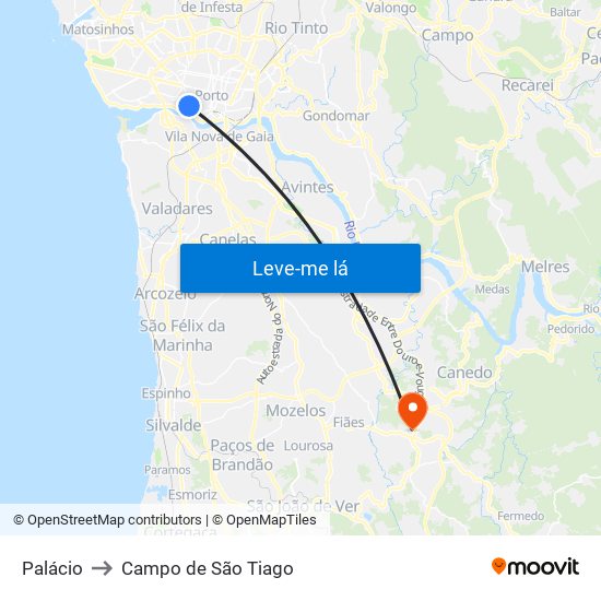 Palácio to Campo de São Tiago map
