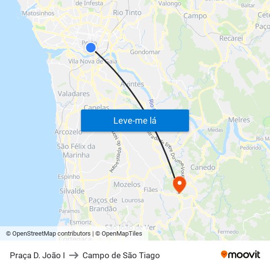 Praça D. João I to Campo de São Tiago map