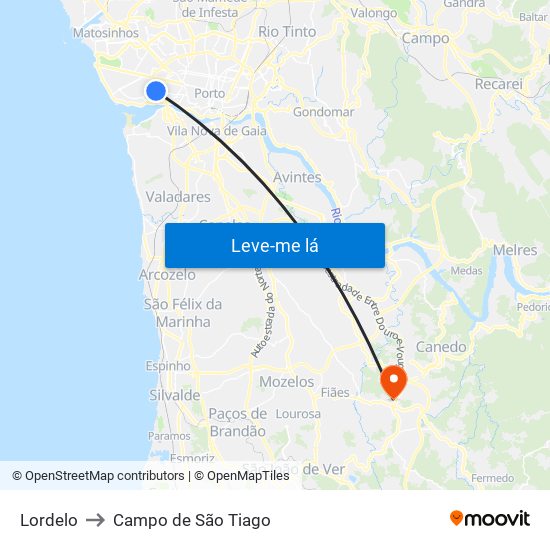 Lordelo to Campo de São Tiago map