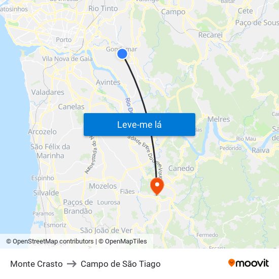 Monte Crasto to Campo de São Tiago map