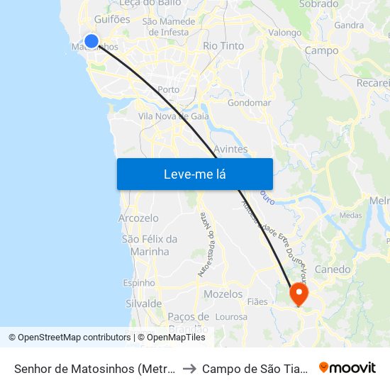 Senhor de Matosinhos (Metro) to Campo de São Tiago map