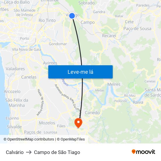 Calvário to Campo de São Tiago map
