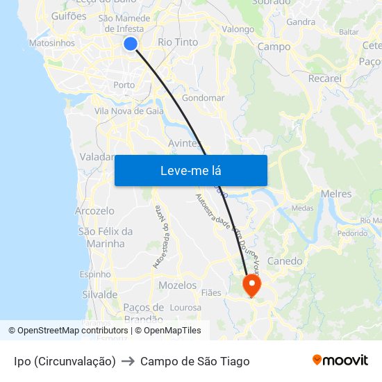 Ipo (Circunvalação) to Campo de São Tiago map