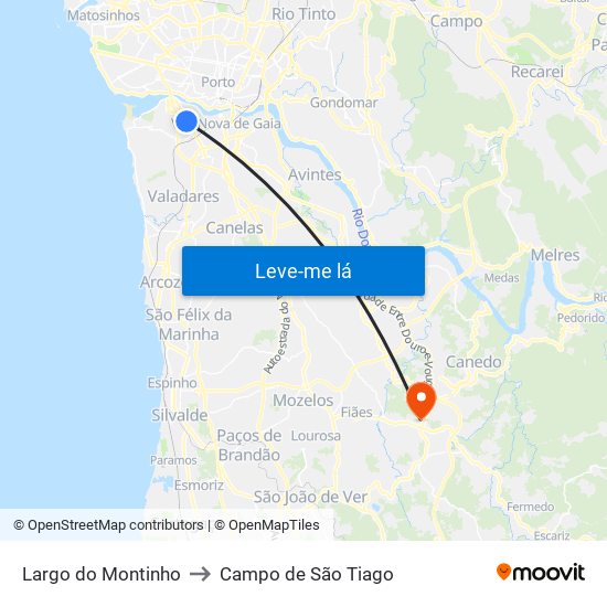 Largo do Montinho to Campo de São Tiago map