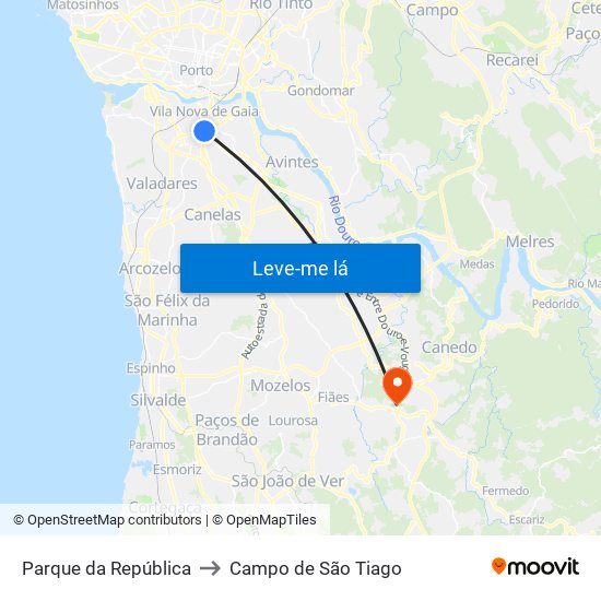 Parque da República to Campo de São Tiago map