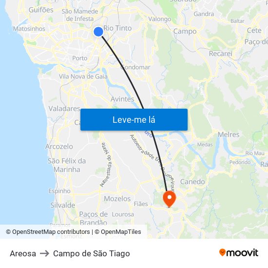 Areosa to Campo de São Tiago map