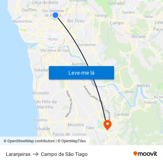 Laranjeiras to Campo de São Tiago map