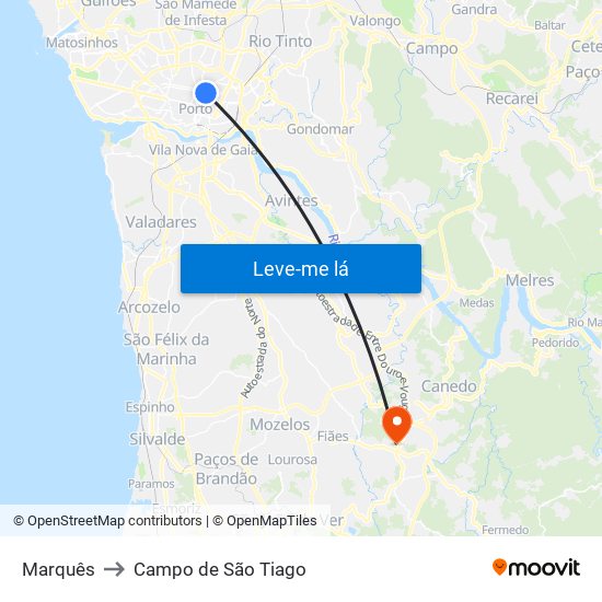 Marquês to Campo de São Tiago map