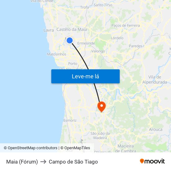 Maia (Fórum) to Campo de São Tiago map
