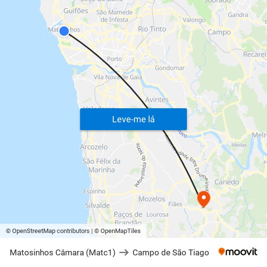 Matosinhos Câmara (Matc1) to Campo de São Tiago map