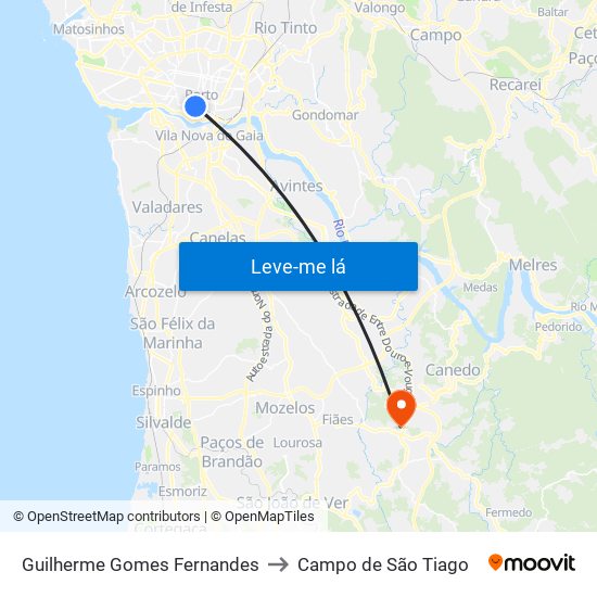 Guilherme Gomes Fernandes to Campo de São Tiago map