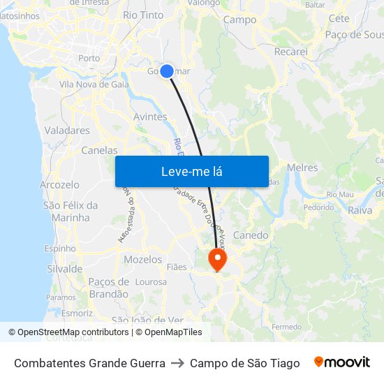 Combatentes Grande Guerra to Campo de São Tiago map