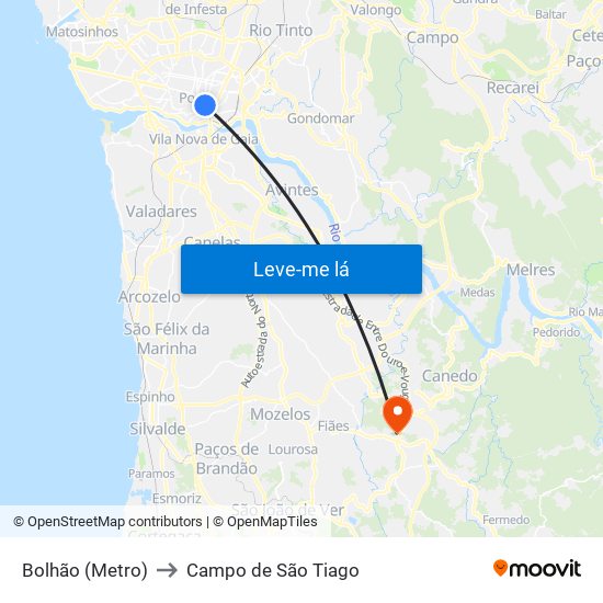 Bolhão (Metro) to Campo de São Tiago map