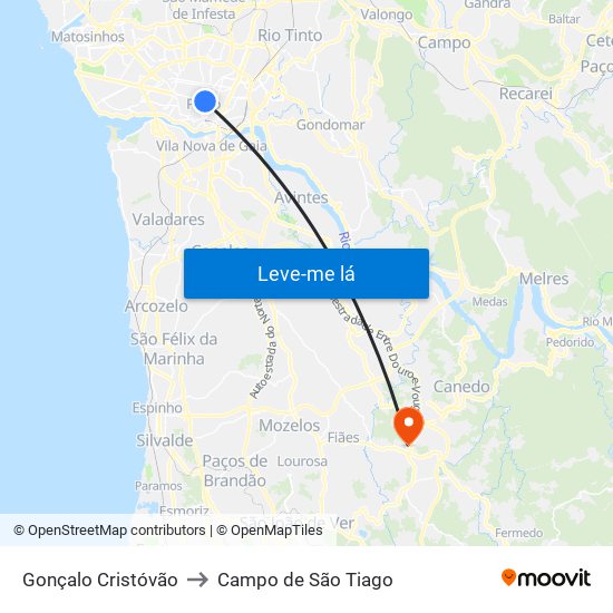 Gonçalo Cristóvão to Campo de São Tiago map