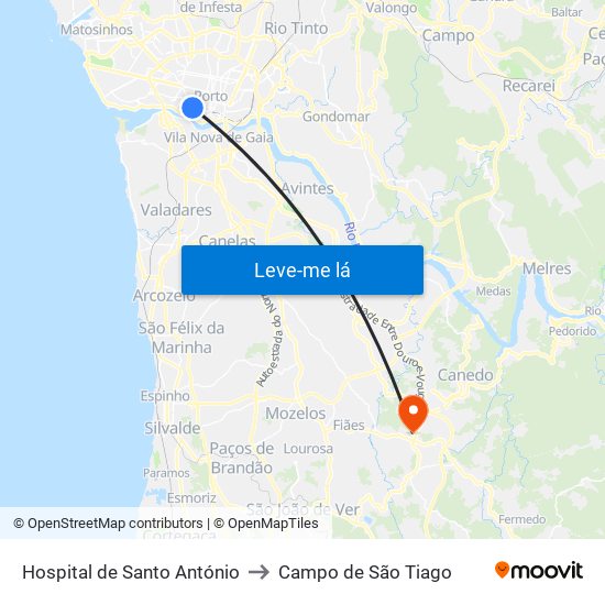 Hospital de Santo António to Campo de São Tiago map