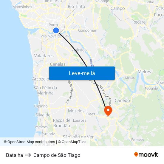 Batalha to Campo de São Tiago map