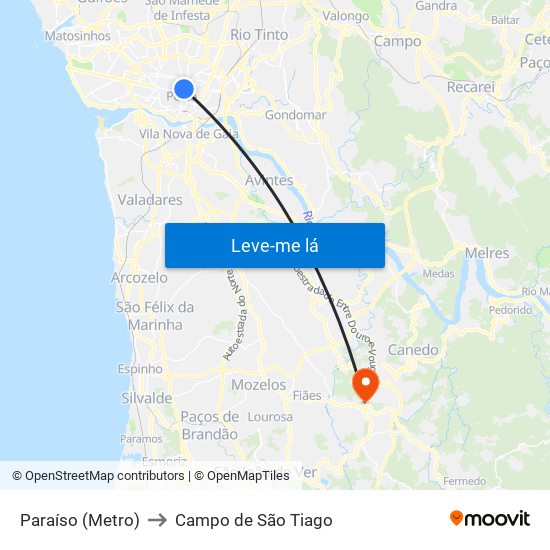 Paraíso (Metro) to Campo de São Tiago map