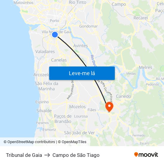 Tribunal de Gaia to Campo de São Tiago map