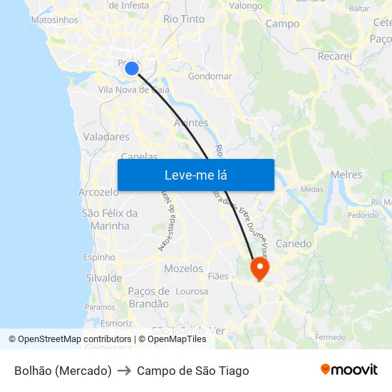 Bolhão (Mercado) to Campo de São Tiago map