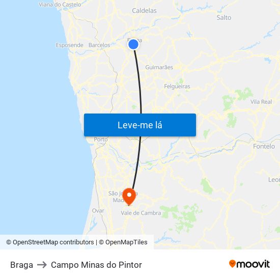 Braga to Campo Minas do Pintor map