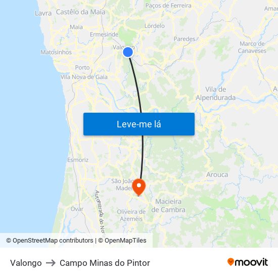 Valongo to Campo Minas do Pintor map